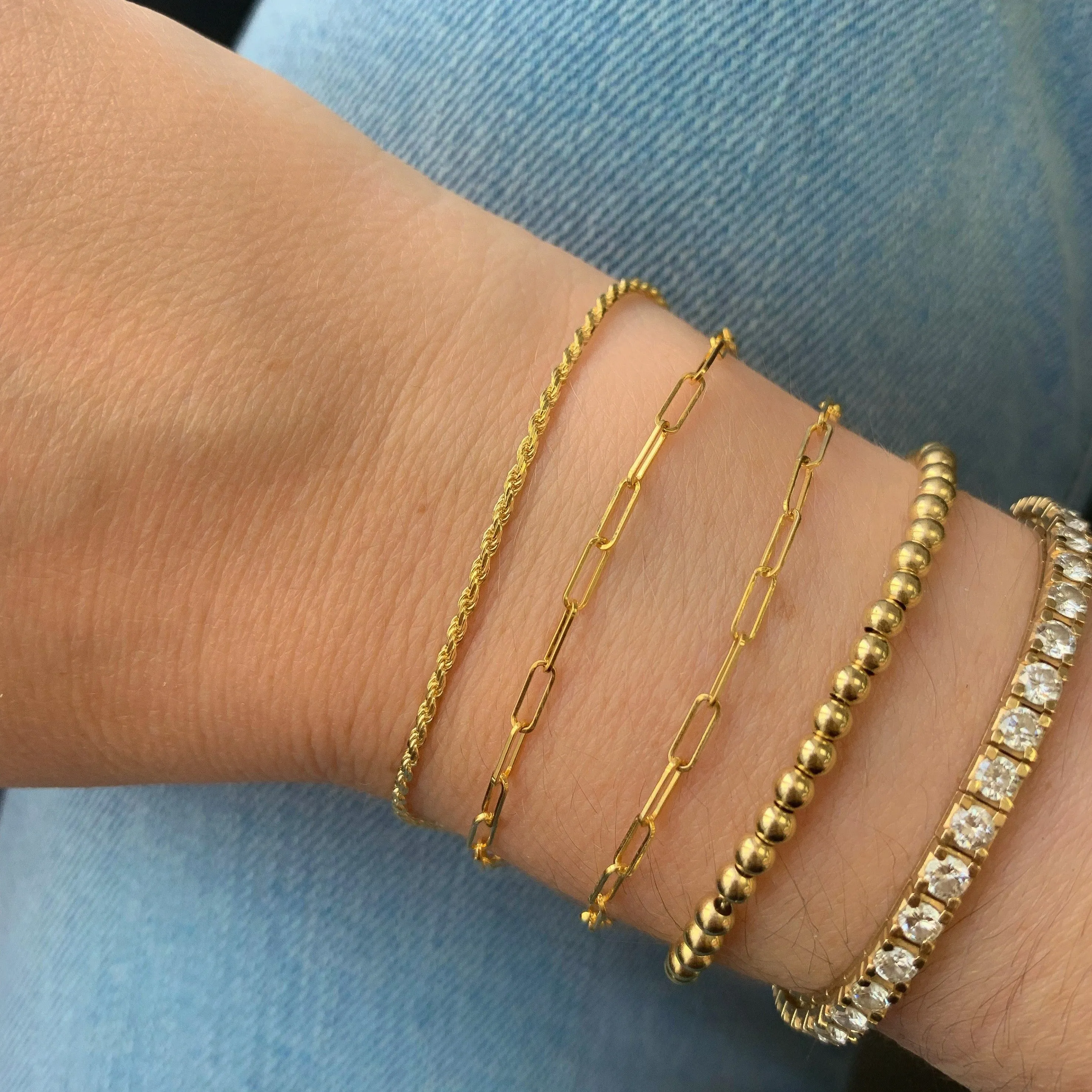 10K Gold Mini Paper Clip Bracelet