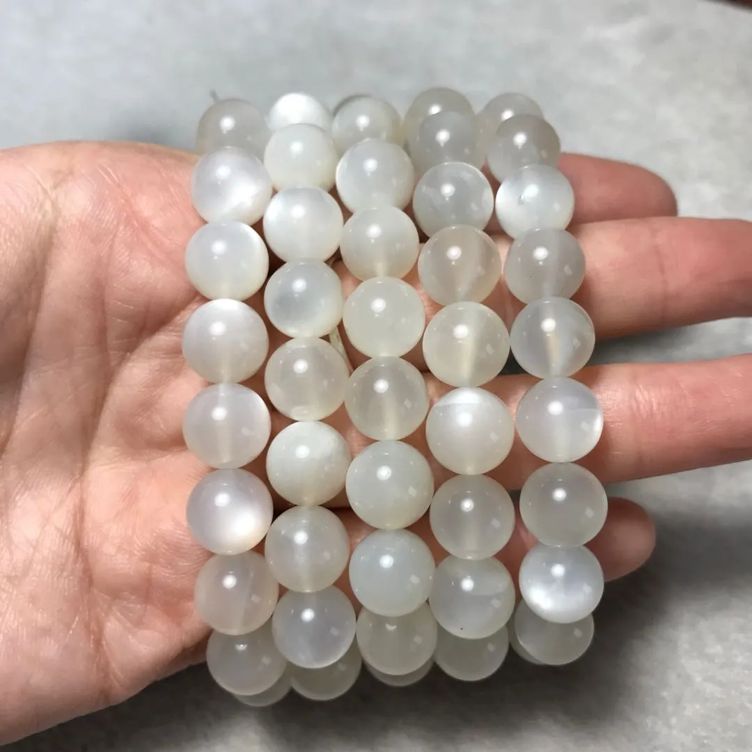 10mm High-quality Strong Flash White Moonstone Beaded Bracelets YA-WHMSG210