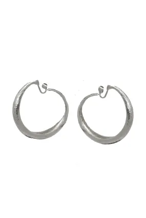 122  Silver hammered large hoop clip earring