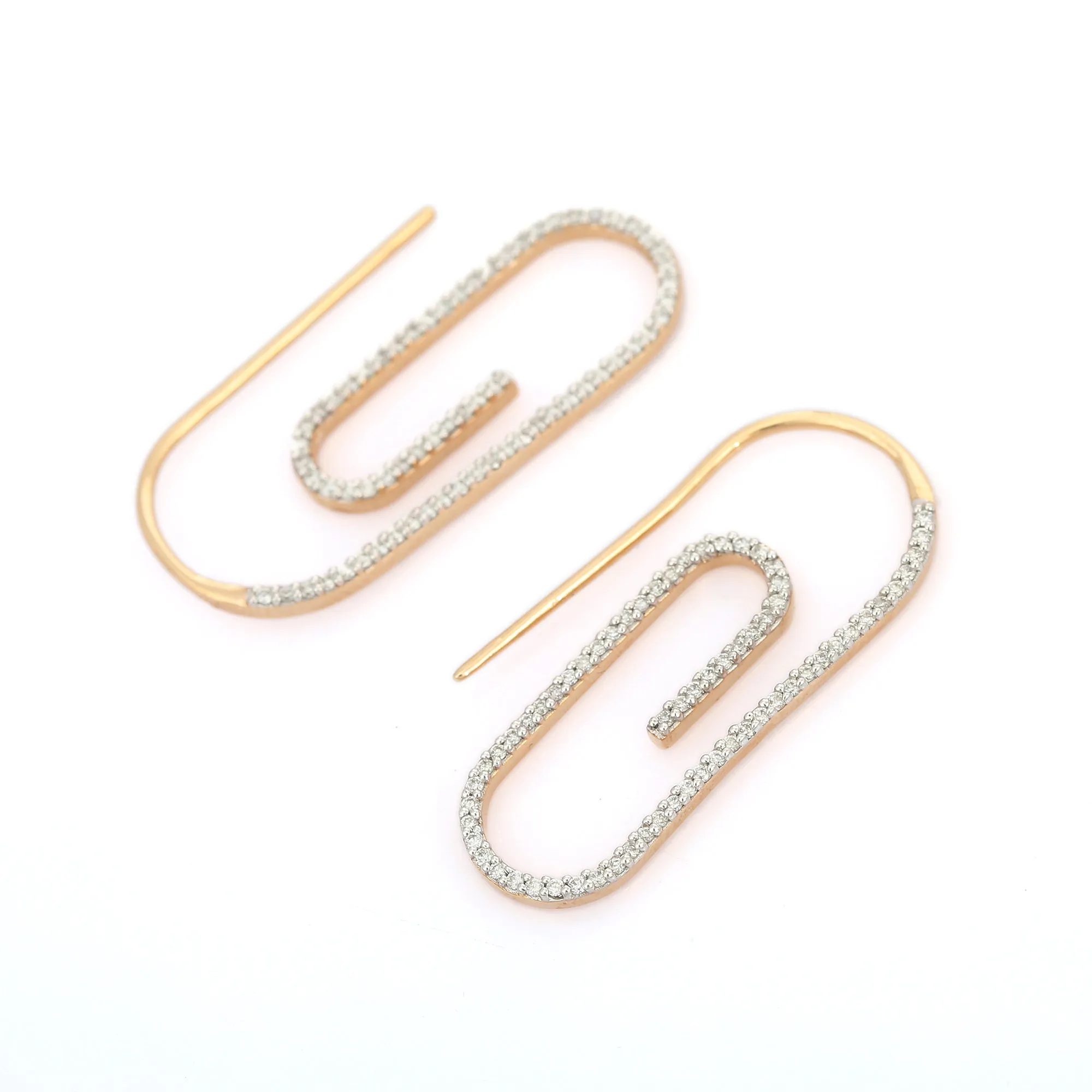 14K Gold Paper Clip Diamond Earrings