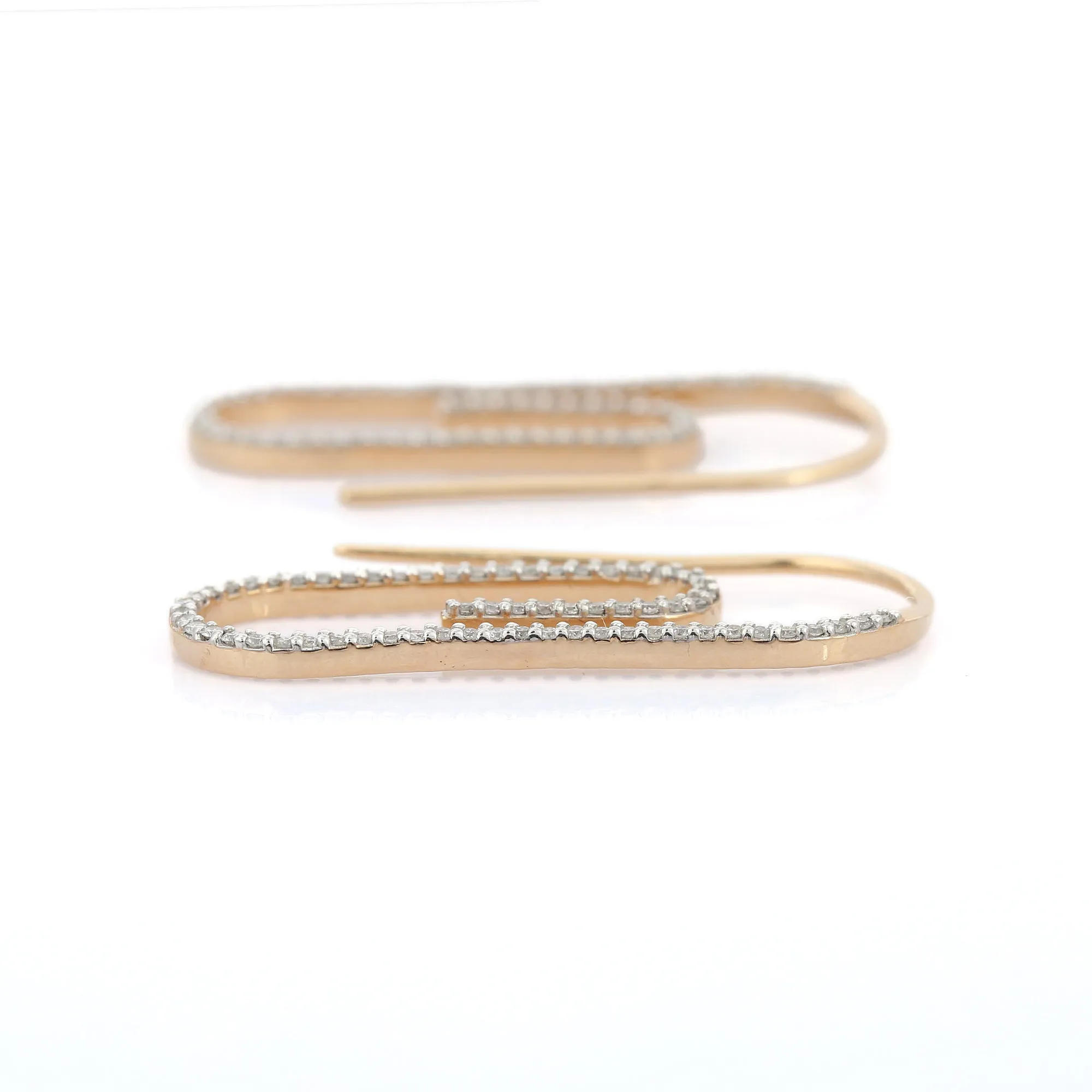 14K Gold Paper Clip Diamond Earrings