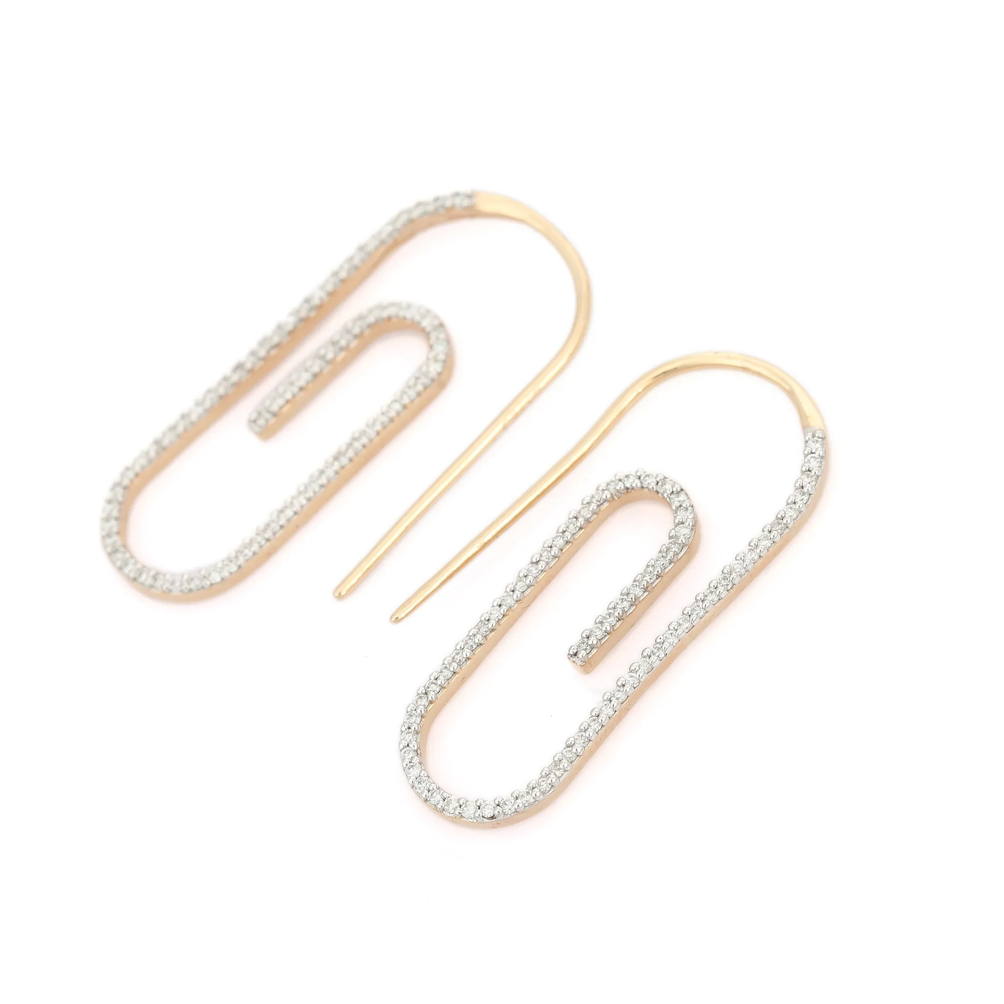 14K Gold Paper Clip Diamond Earrings