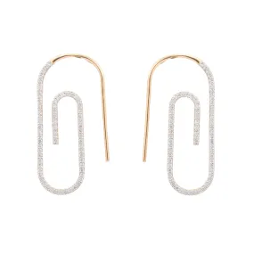 14K Gold Paper Clip Diamond Earrings