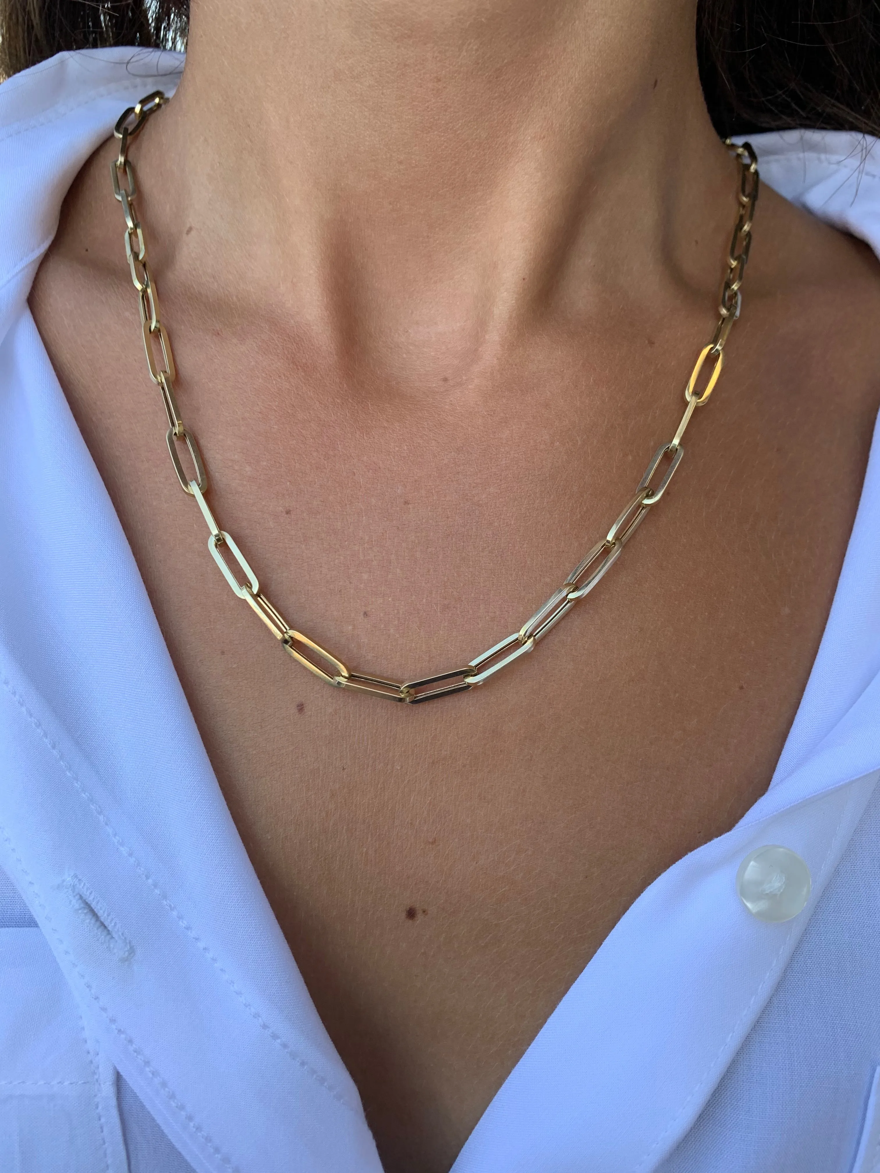 14K Gold Paper Clip Medium Necklace