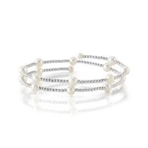 14K Gold White Freshwater Pearl Beaded Bangle Mae Bracelet