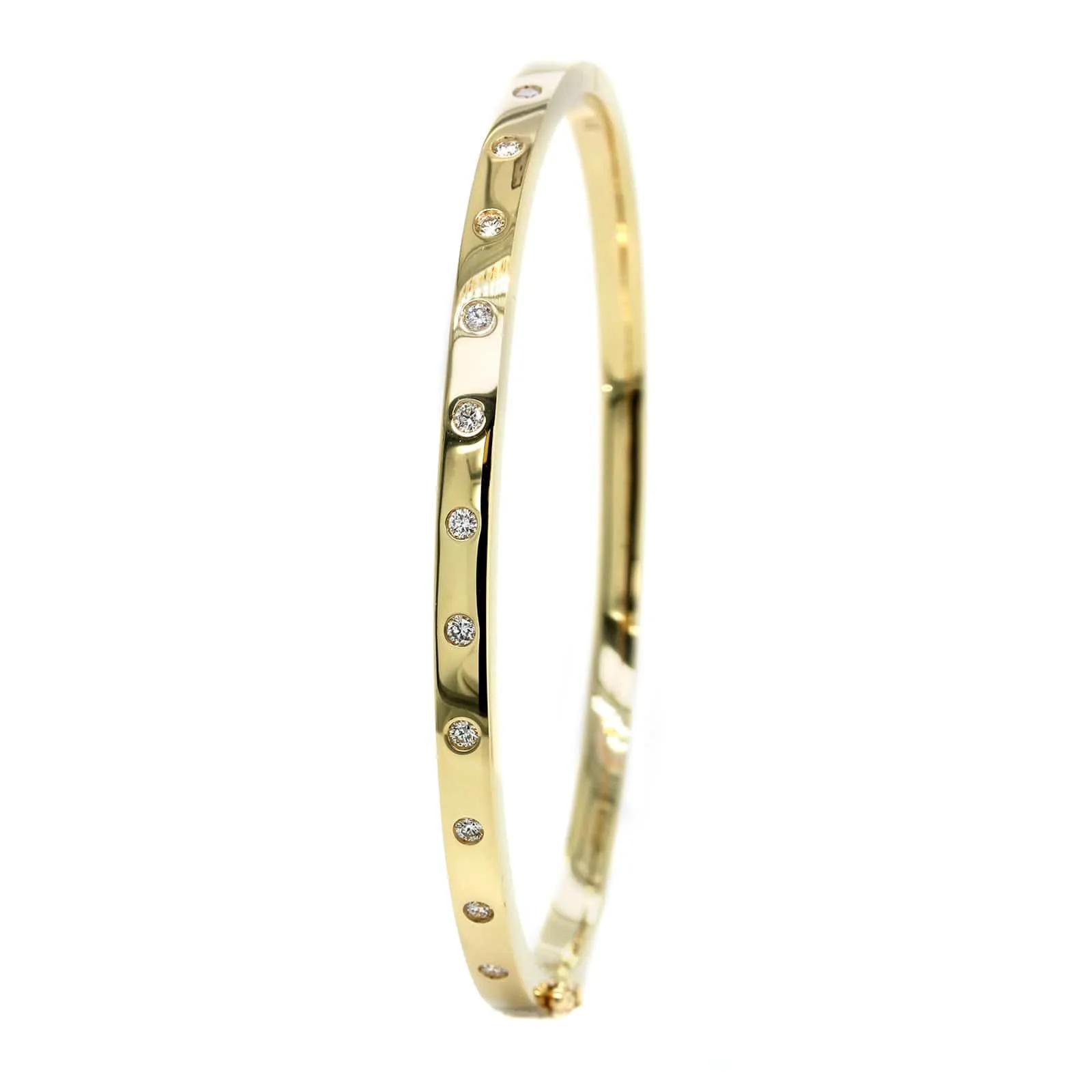 14K Yellow Gold Burnished Set Diamond Bangle