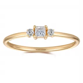 Womens 14K Solid Yellow Gold Engagement Ring with 0.2 Carat Three-Stone Moissanite - Dainty Promise Stacking Rings