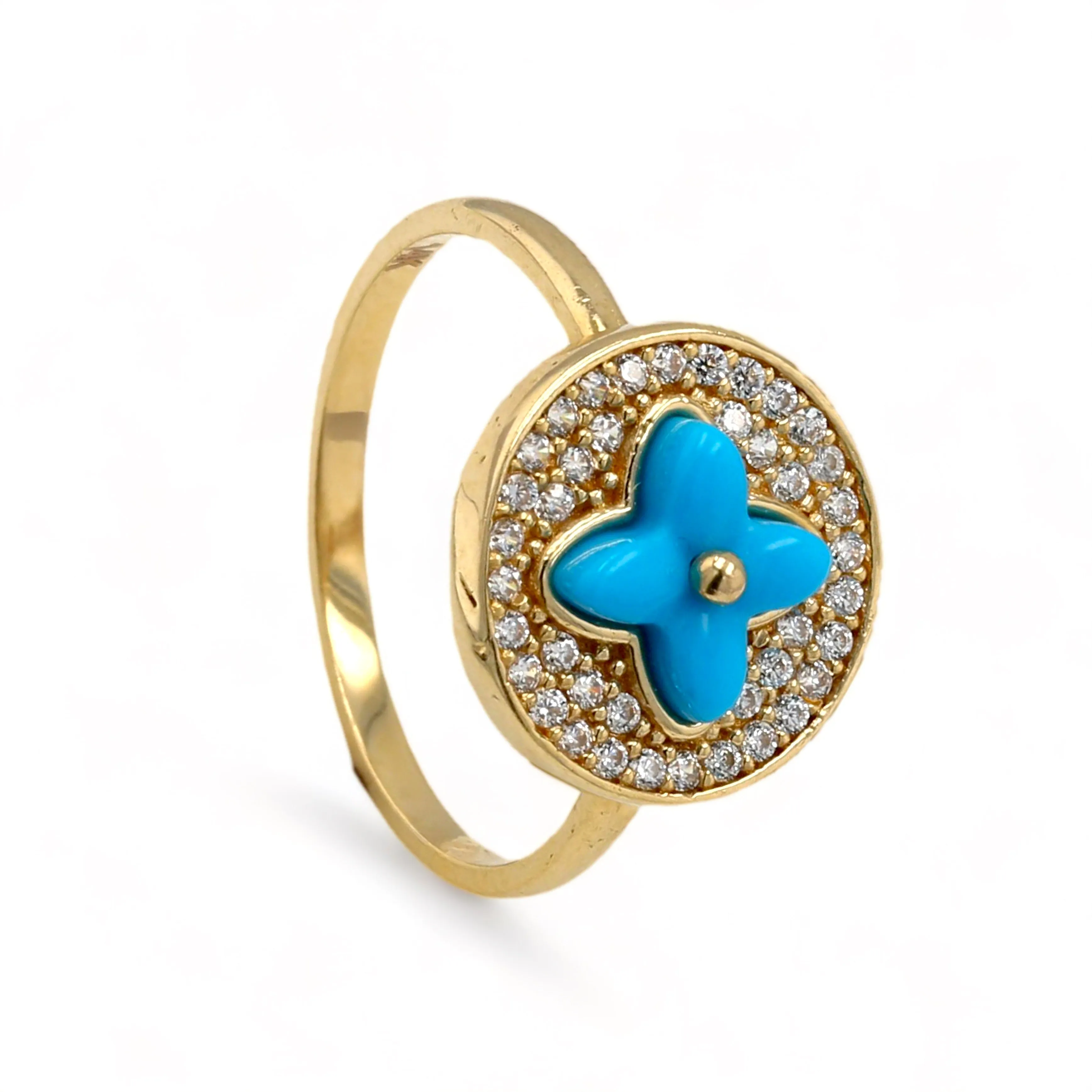 14K Yellow gold turquoise clover ring-227073