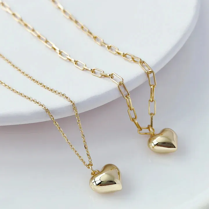 18k/925 Vermeil Paper Clip Necklace with Heart Charm