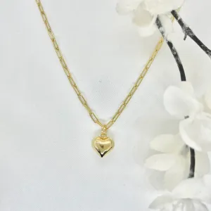 18k/925 Vermeil Paper Clip Necklace with Heart Charm