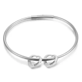 2 Names Heart Bracelets for Women Customized Stainless Steel Bracelets & Bangles Gifts for Family