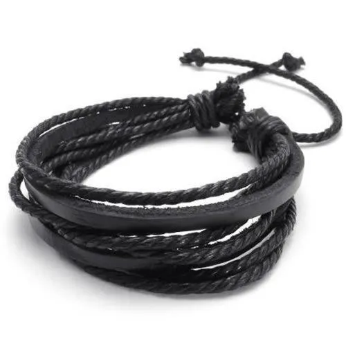 2pcs Men Leather Rope Brown & Black Surfer Wrap Bracelets