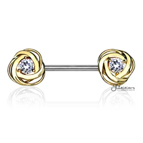 316L Surgical Steel Nipple Barbell Rings with CZ Centered Rose Blossom - Gold