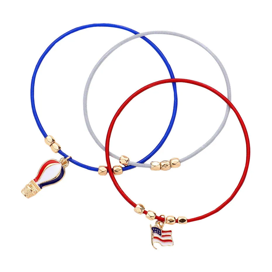 3Pcs USA Flag Hot Air Balloon Guitar String Bracelets