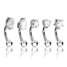 5 Pcs Value Pack Basic Shapes CZ Prong Set Top 316L Surgical Steel WildKlass Eyebrow Rings/ Curved Barbells