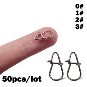 50Pcs/Lot Stainless Steel Hook Fast Clip Lock Snap Swivel Fishing Solid Rings Safety Snaps Fishing Hook Connector Fishing Tackle