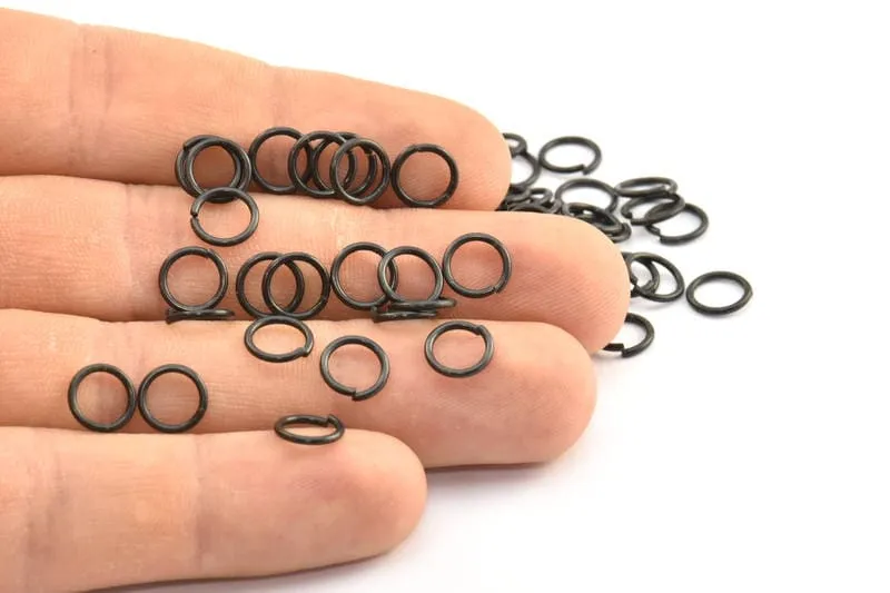 8mm Black Jump Ring, 100 Oxidized Brass Black Jump Rings (8x1mm) A0369 S312