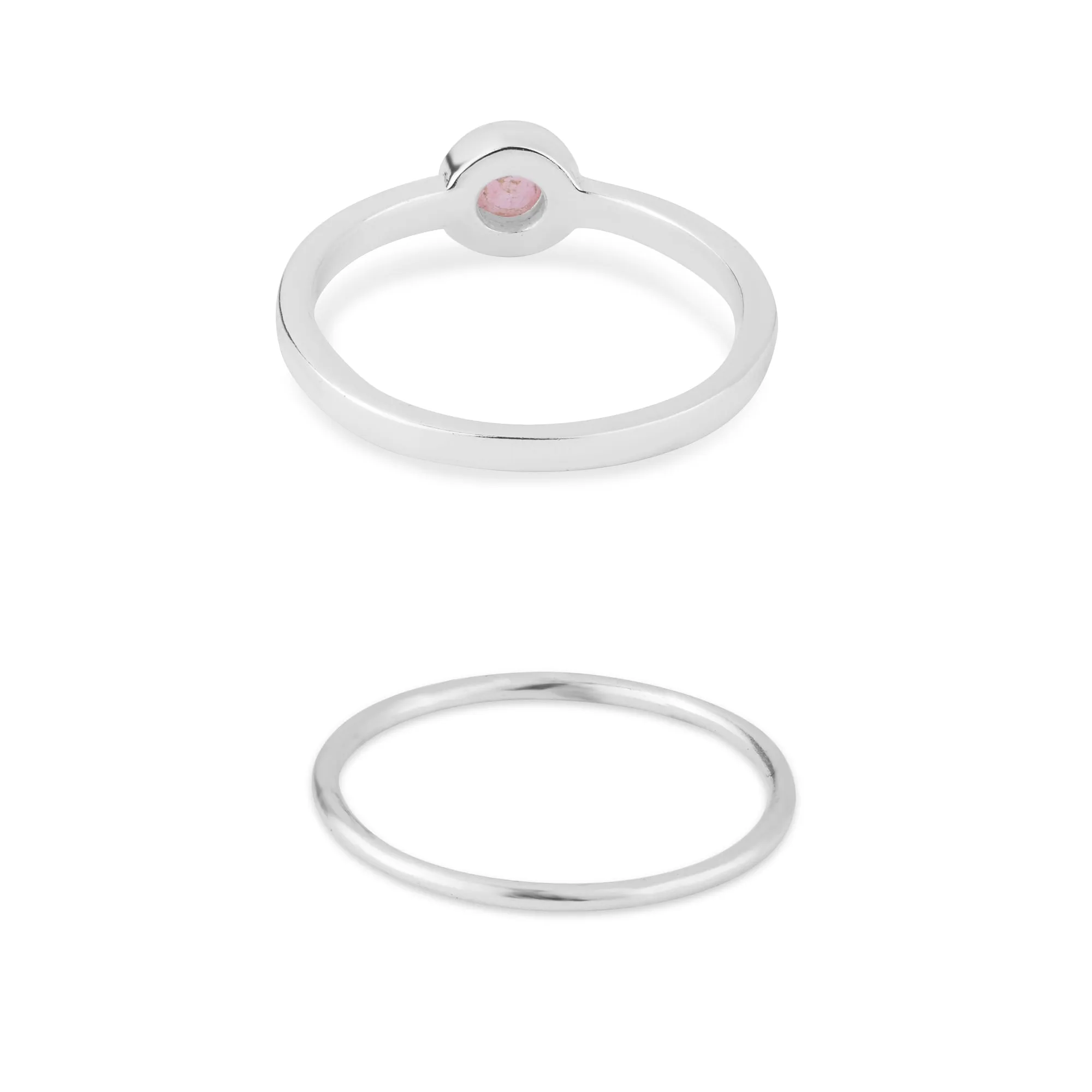 925 Recycled Sterling Silver Rose Quartz Rings Set Of Two Pink-Large