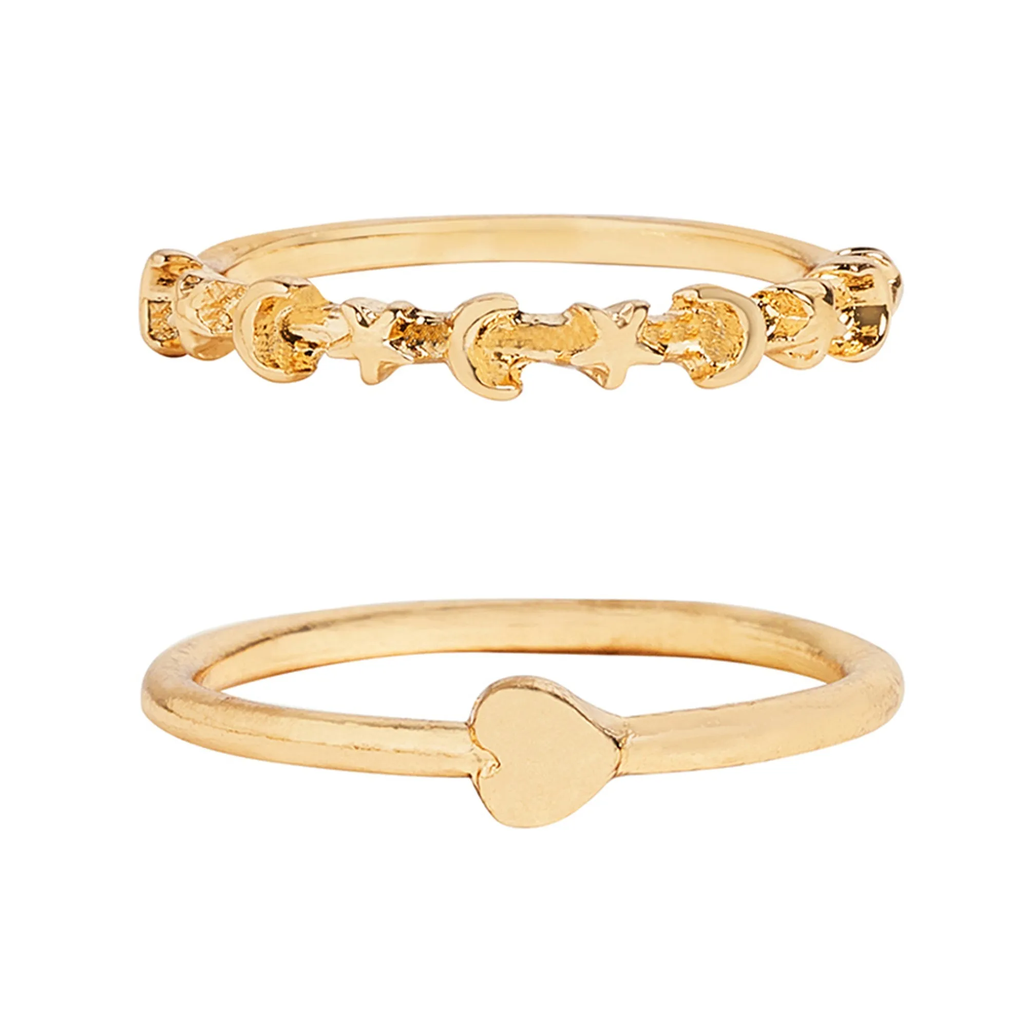 Accessorize London Women's Gold  Star And  Moon Rings  Pack of 2 - Small