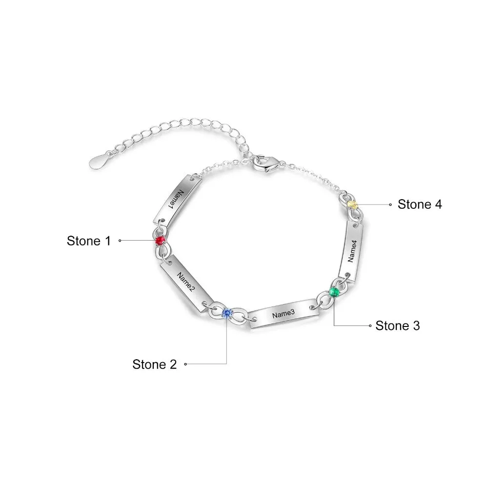 Adjustable Chain 4 Birthstones Infinity Bracelets