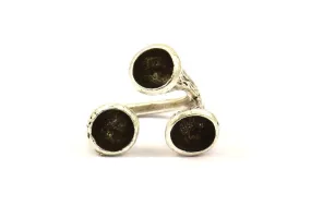 Adjustable Ring Settings - 1 Antique Silver Plated Brass Adjustable Rings with 3 Stone Setting - Pad Size 8mm N349 H0077