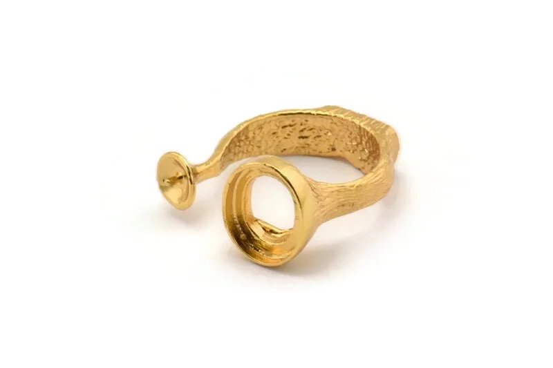 Adjustable Ring Settings, 1 Gold Plated Adjustable Rings with 2 Stone Settings - Pad Size 10x12mm N0133 Q0239