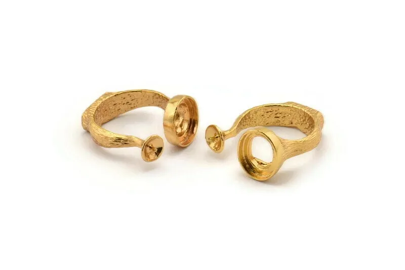 Adjustable Ring Settings, 1 Gold Plated Adjustable Rings with 2 Stone Settings - Pad Size 10x12mm N0133 Q0239