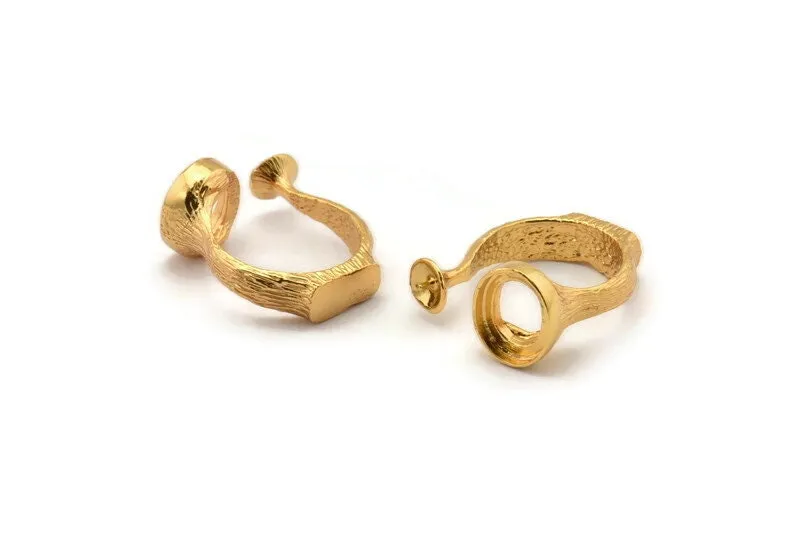 Adjustable Ring Settings, 1 Gold Plated Adjustable Rings with 2 Stone Settings - Pad Size 10x12mm N0133 Q0239