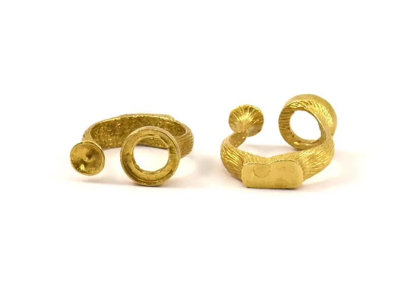 Adjustable Ring Settings - 2 Raw Brass Adjustable Rings with 2 Stone Settings - Pad Size 10mm N0232