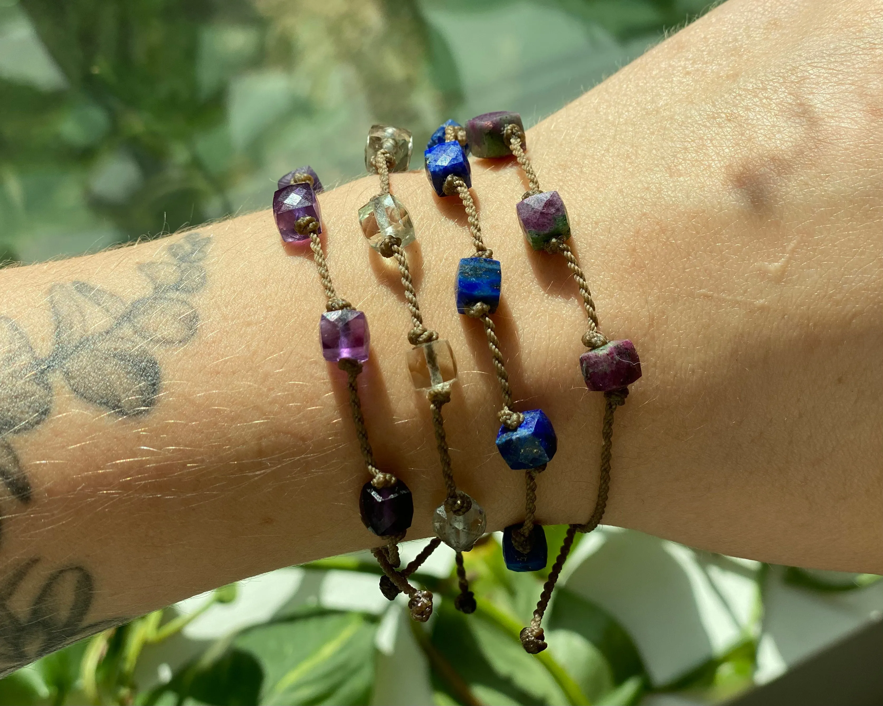 Amethyst, Lapis & Ruby Zoizite Cube Bracelets