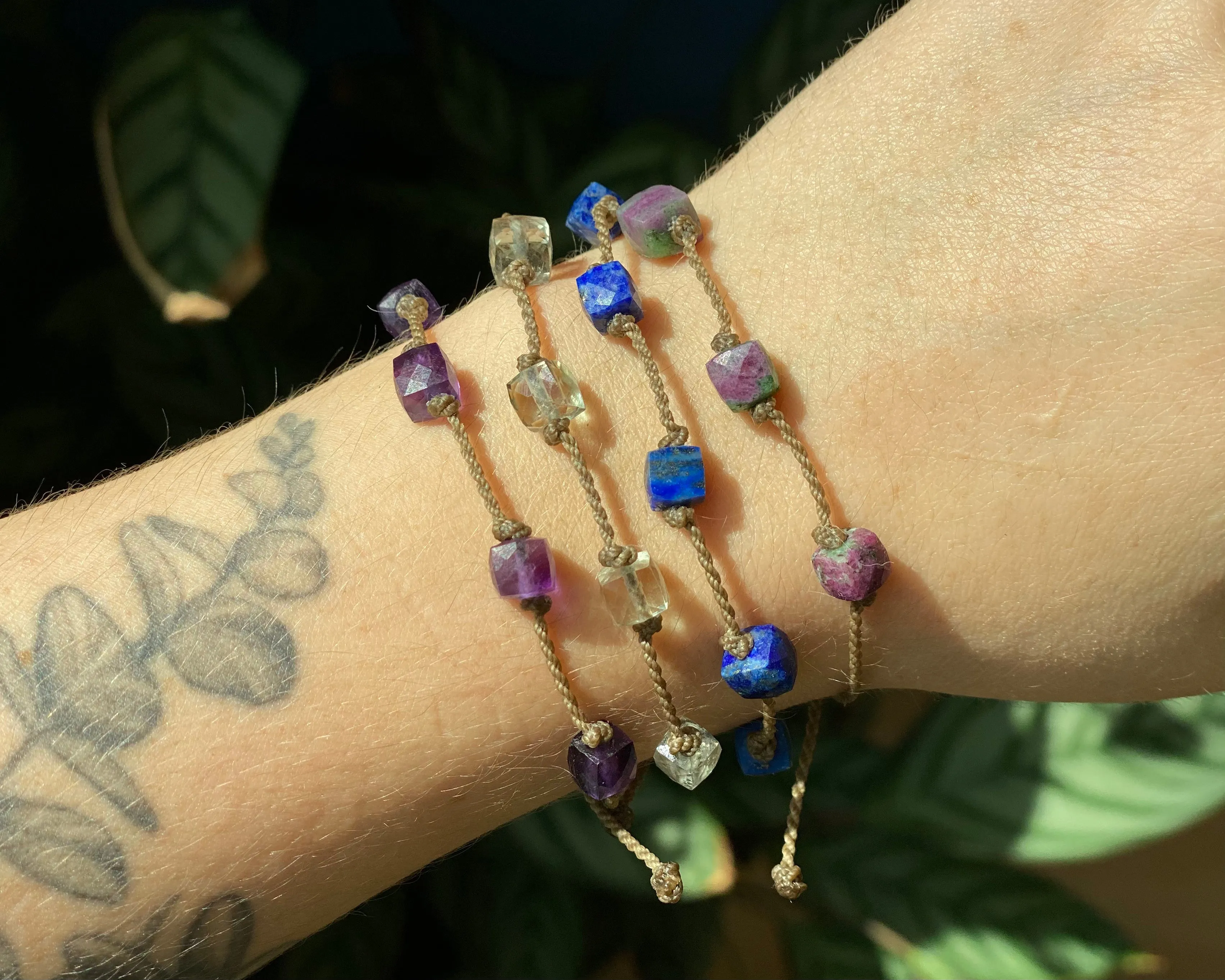 Amethyst, Lapis & Ruby Zoizite Cube Bracelets