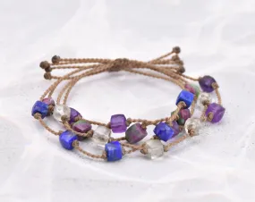 Amethyst, Lapis & Ruby Zoizite Cube Bracelets