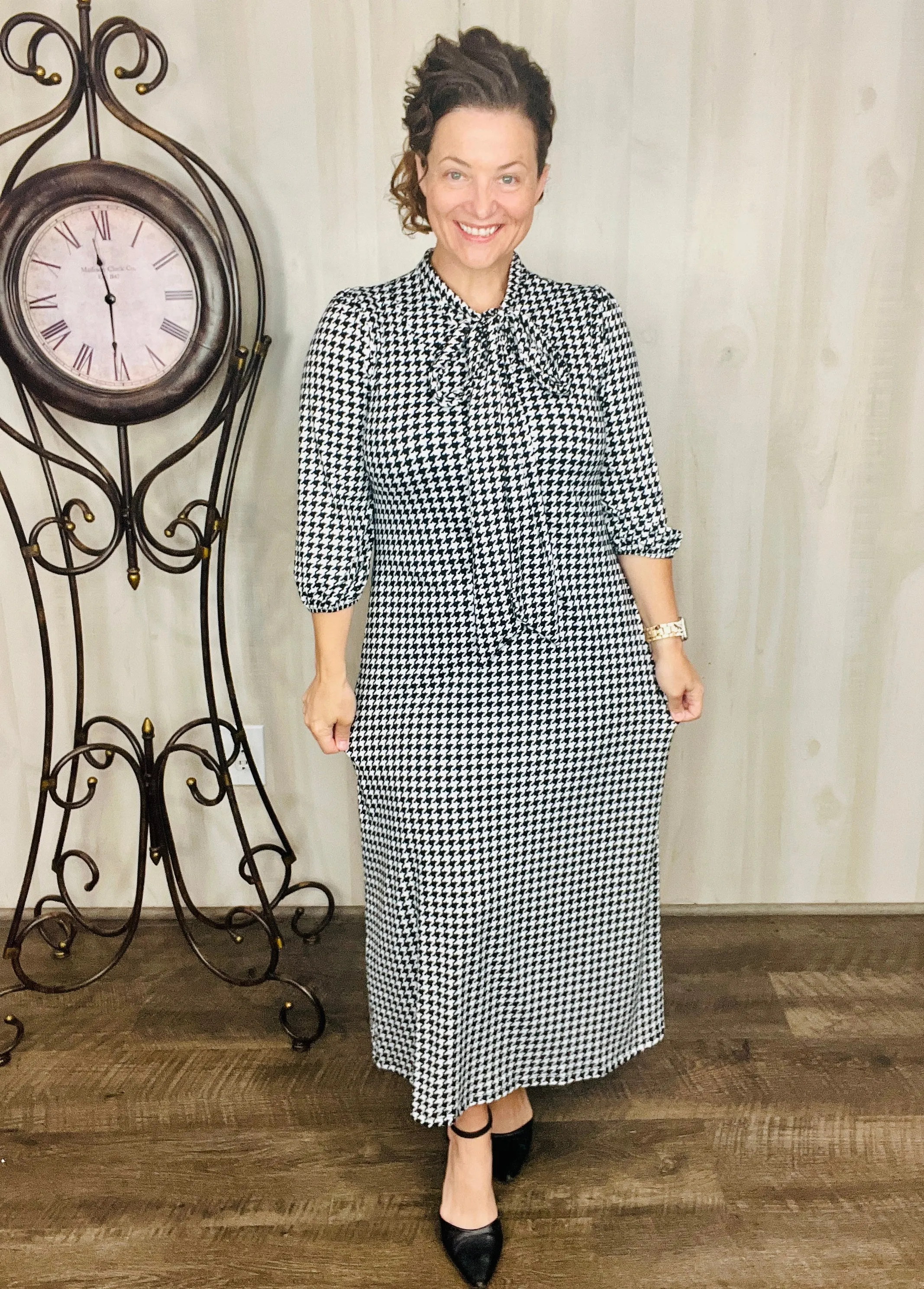 Becky Bow Houndstooth Dress