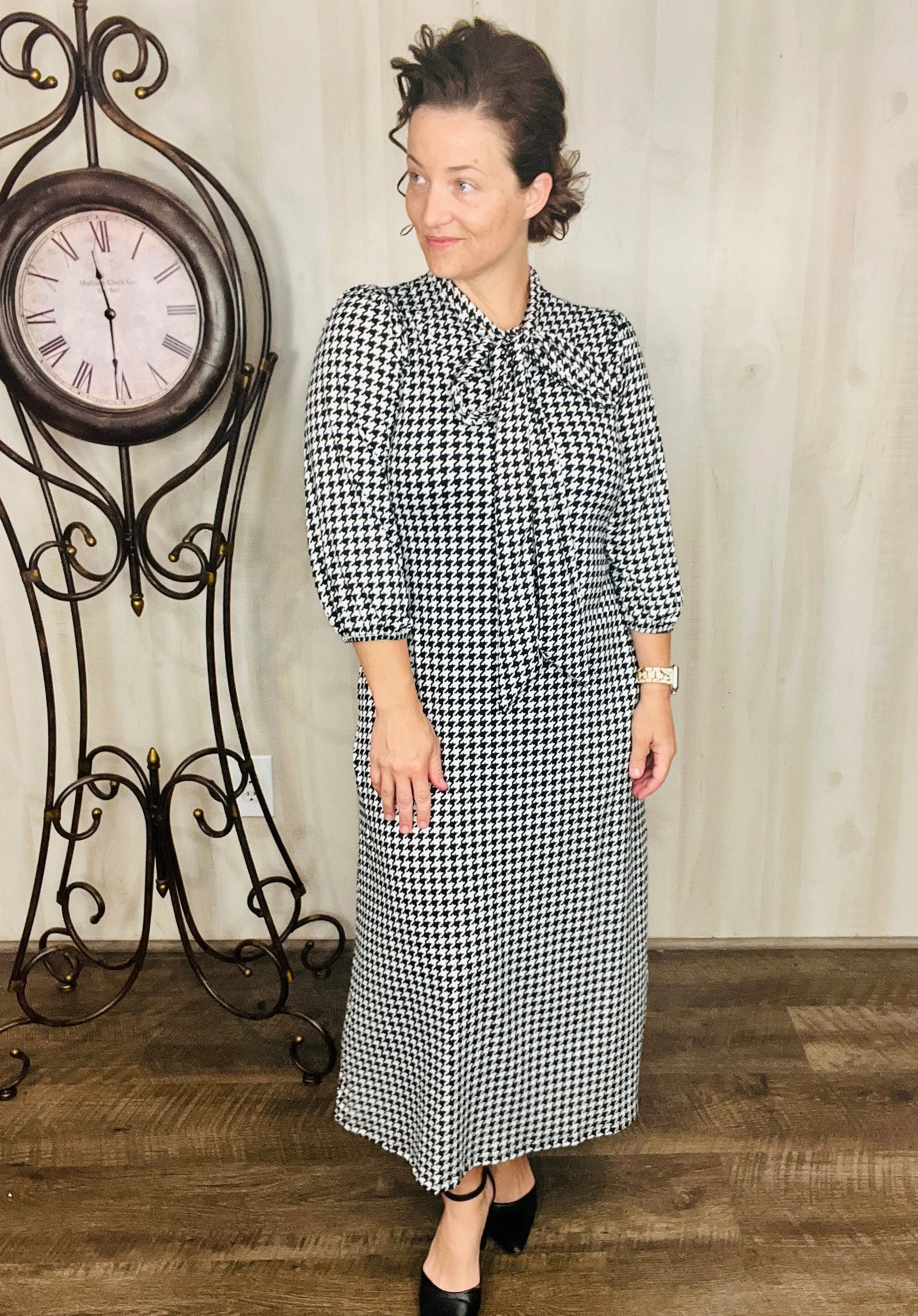 Becky Bow Houndstooth Dress