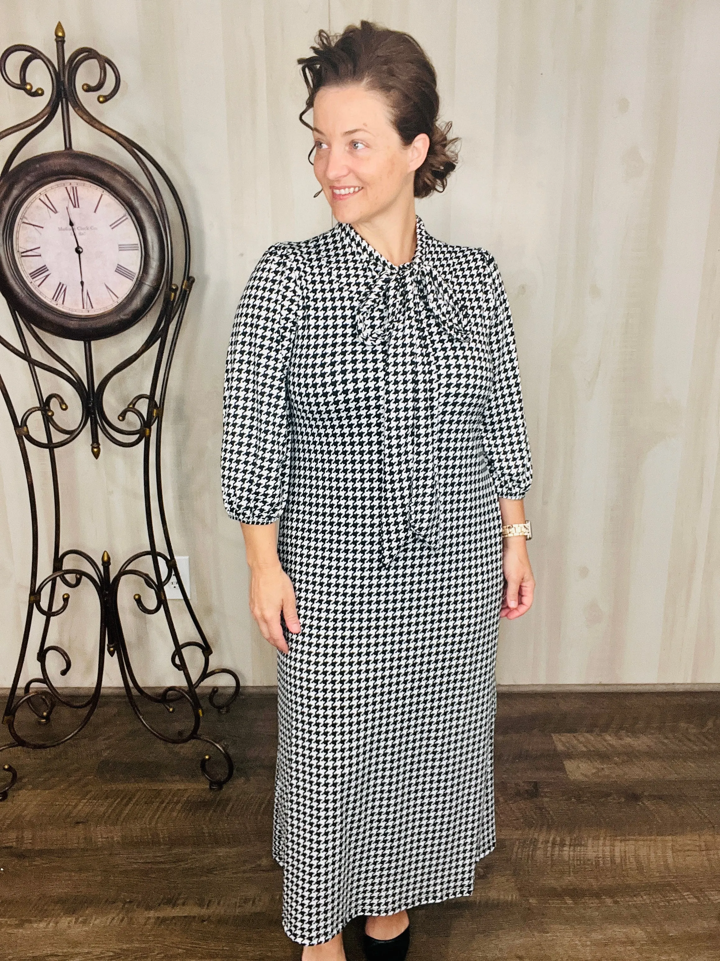 Becky Bow Houndstooth Dress