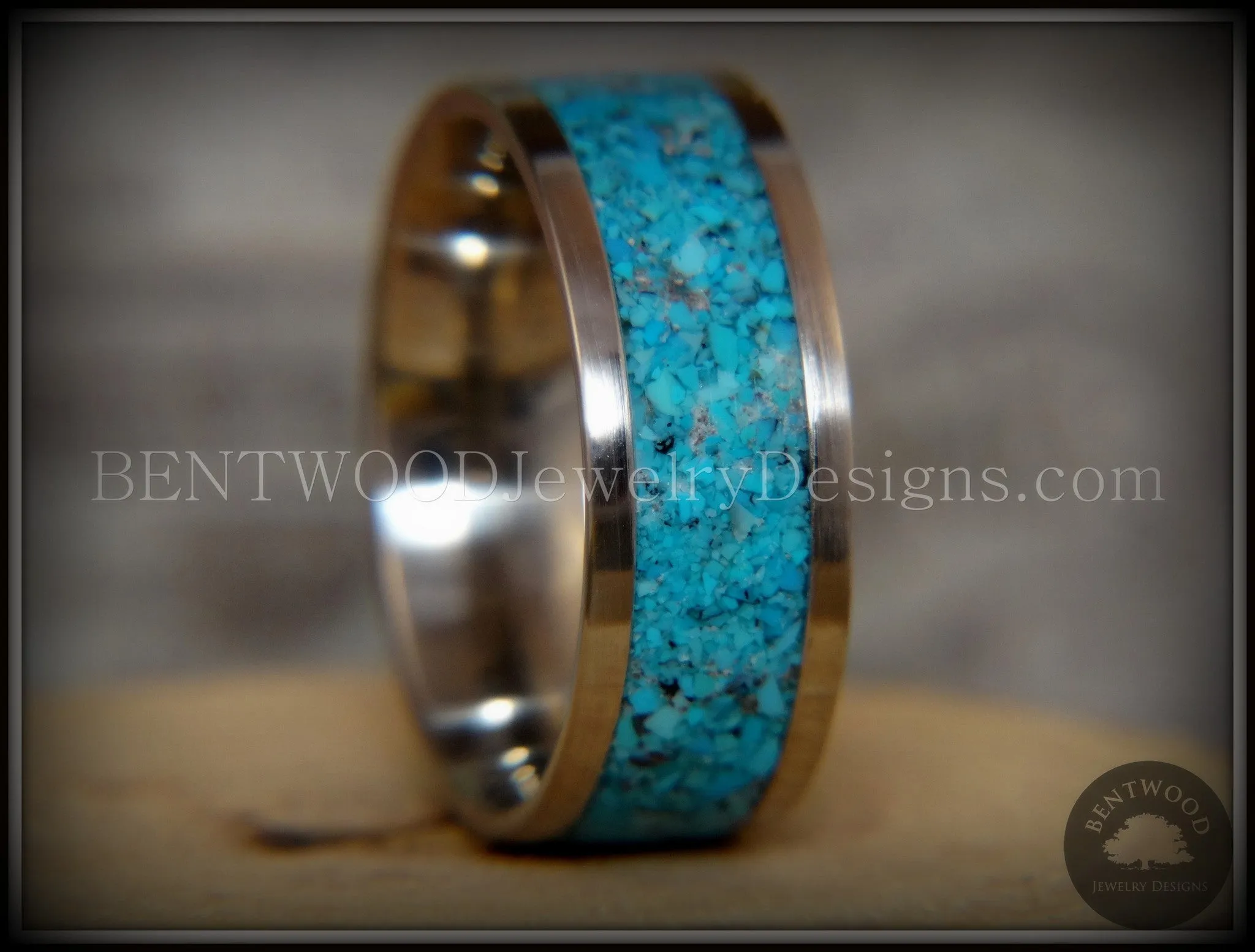 Bentwood Ring - Turquoise Inlay on Surgical Grade Stainless Steel Comfort Fit Metal Core