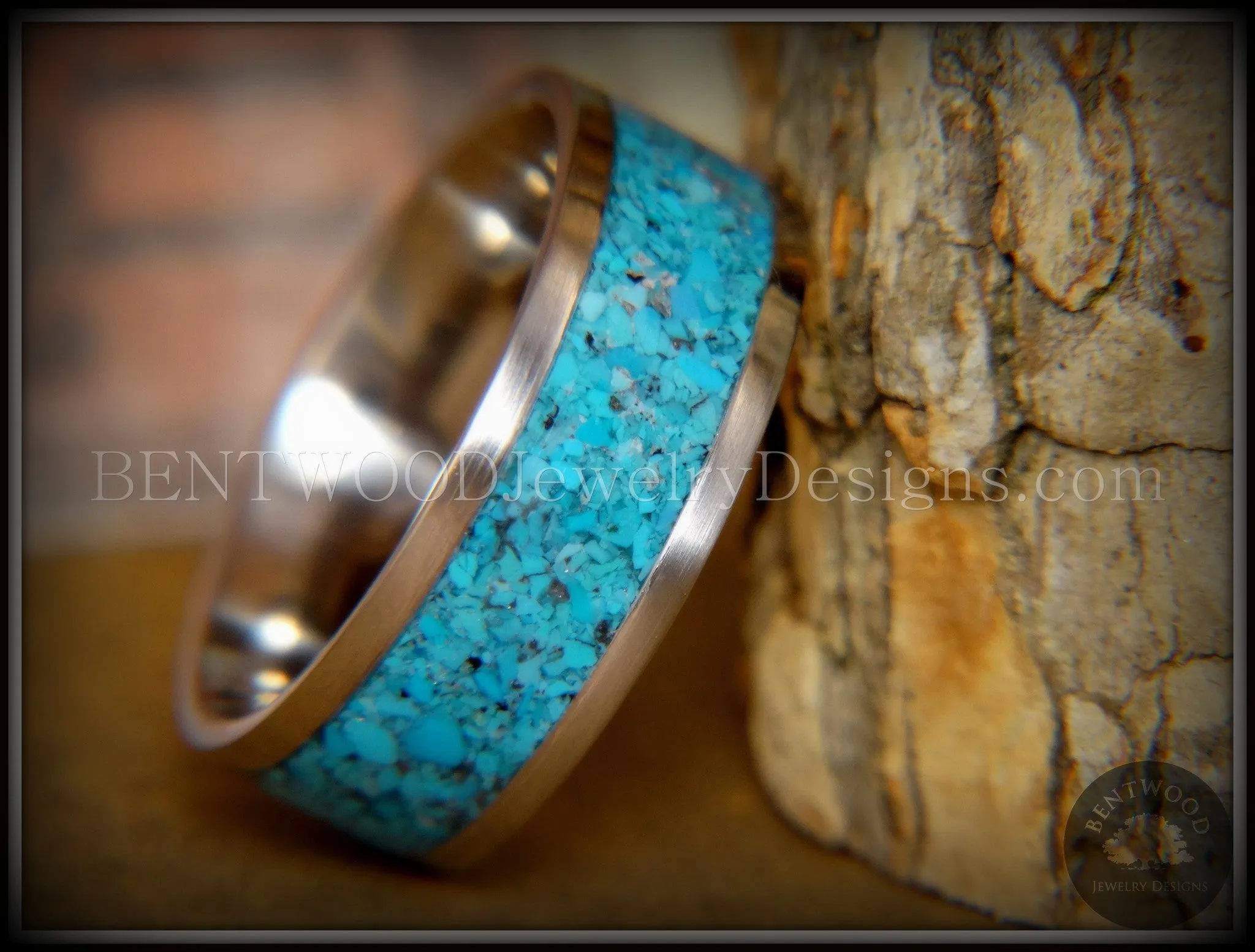 Bentwood Ring - Turquoise Inlay on Surgical Grade Stainless Steel Comfort Fit Metal Core