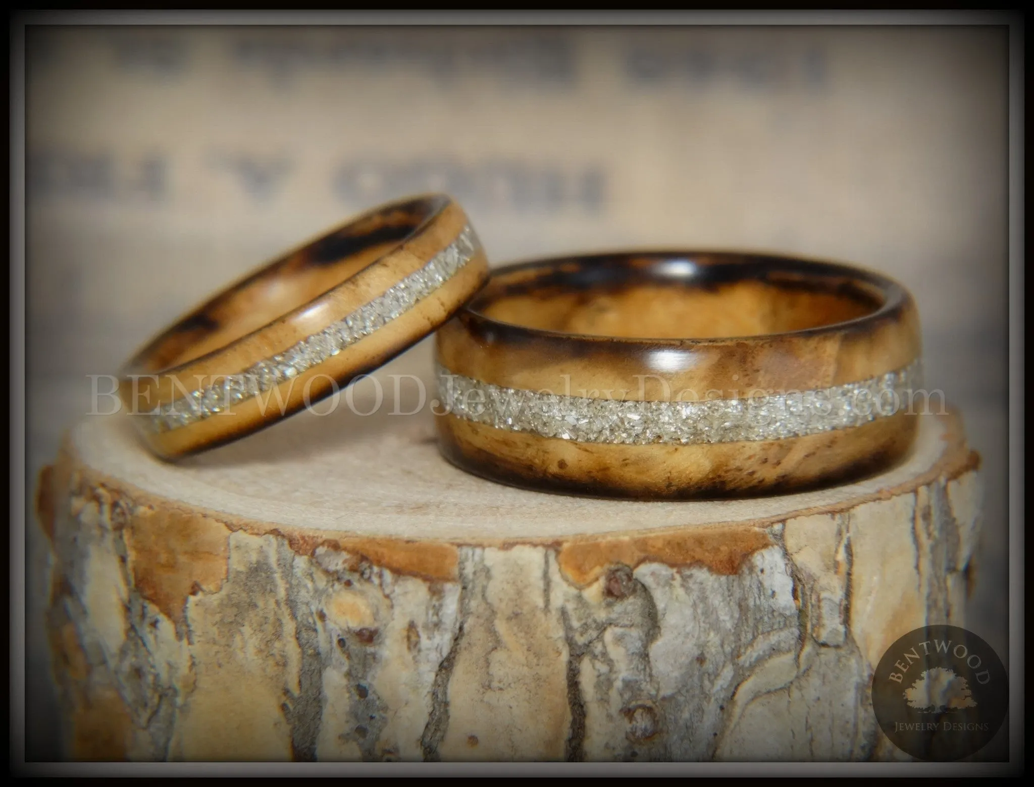 Bentwood Rings Set - Smokies Bethlehem Olivewood Wood Ring Set with Pure Glass Inlays