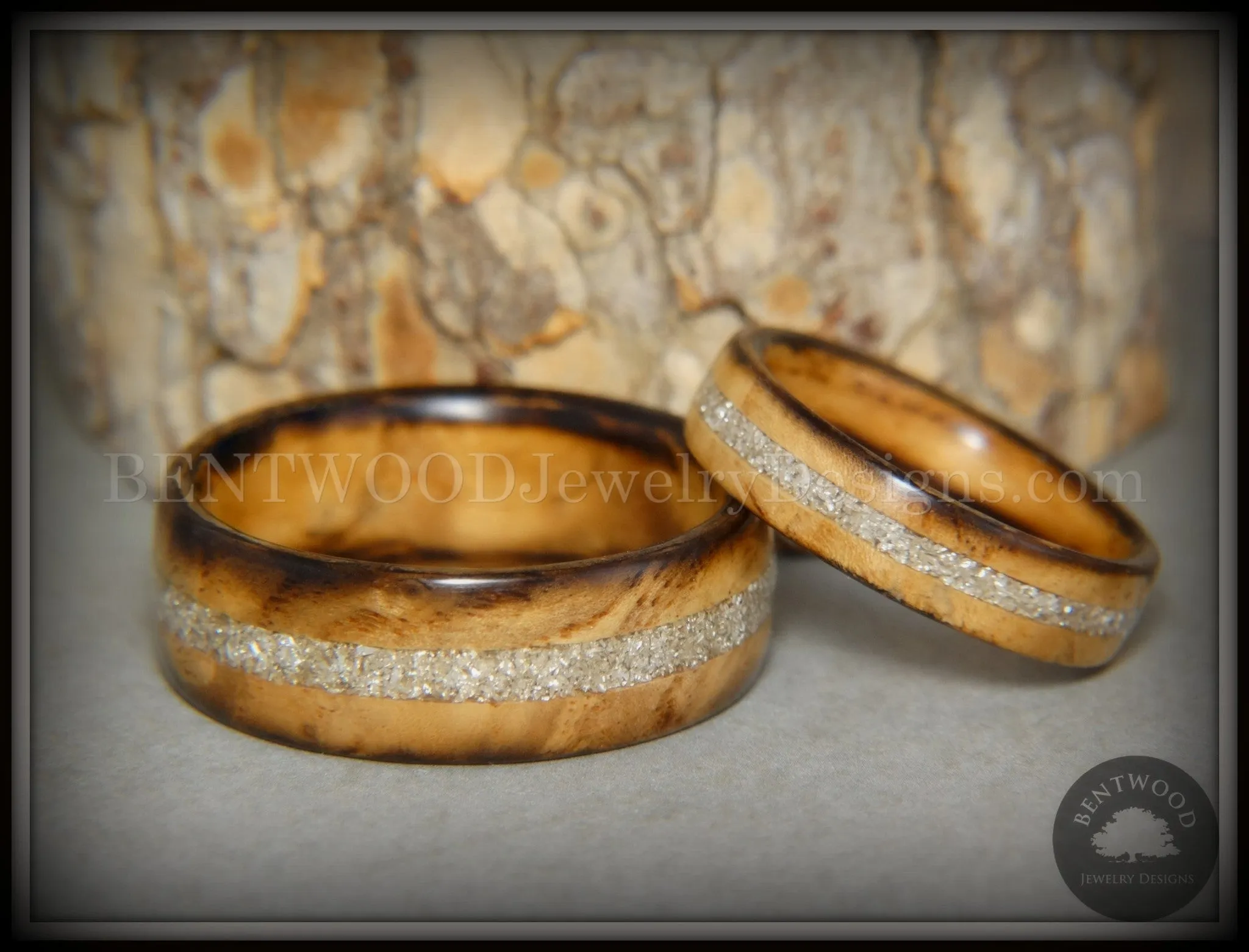 Bentwood Rings Set - Smokies Bethlehem Olivewood Wood Ring Set with Pure Glass Inlays