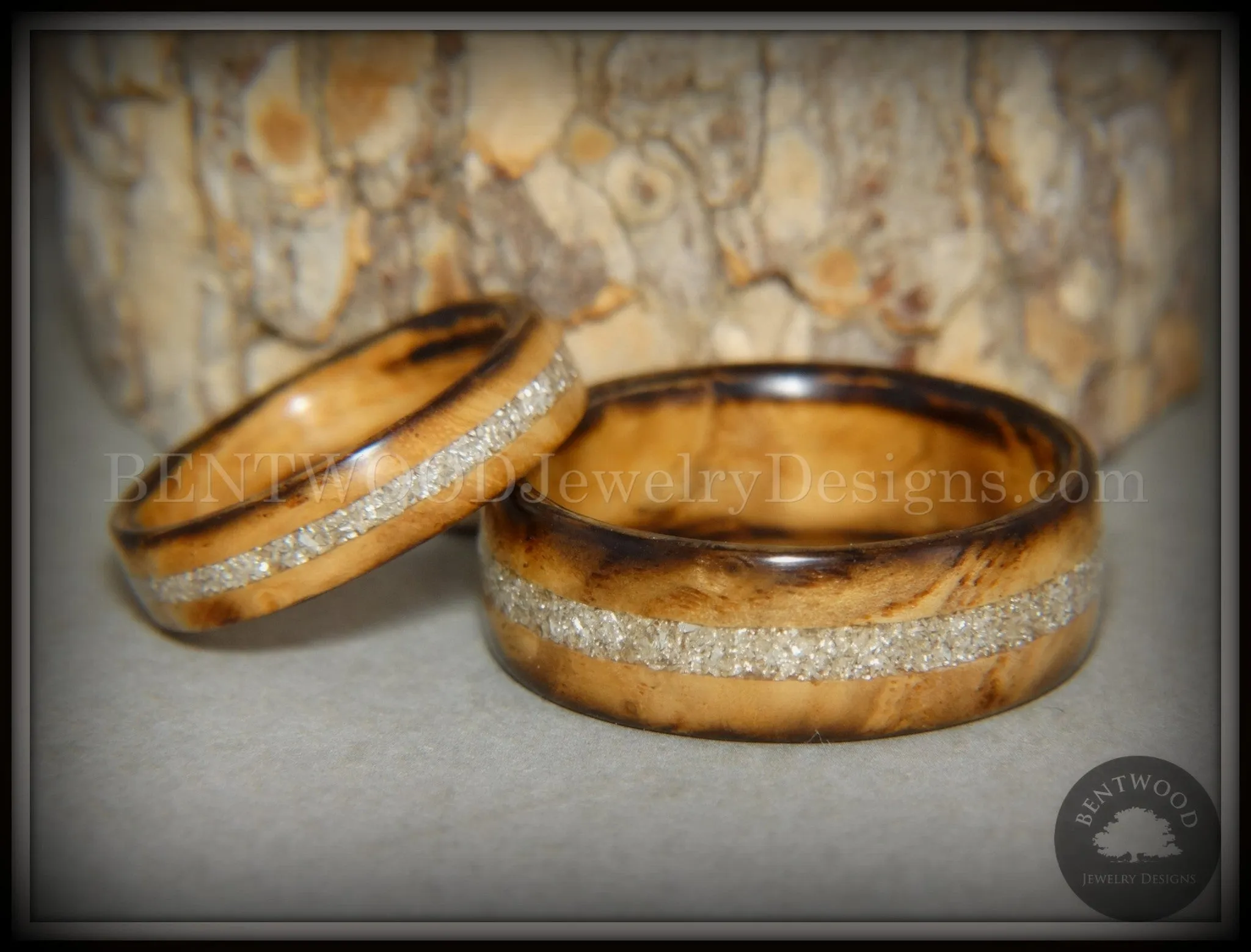 Bentwood Rings Set - Smokies Bethlehem Olivewood Wood Ring Set with Pure Glass Inlays