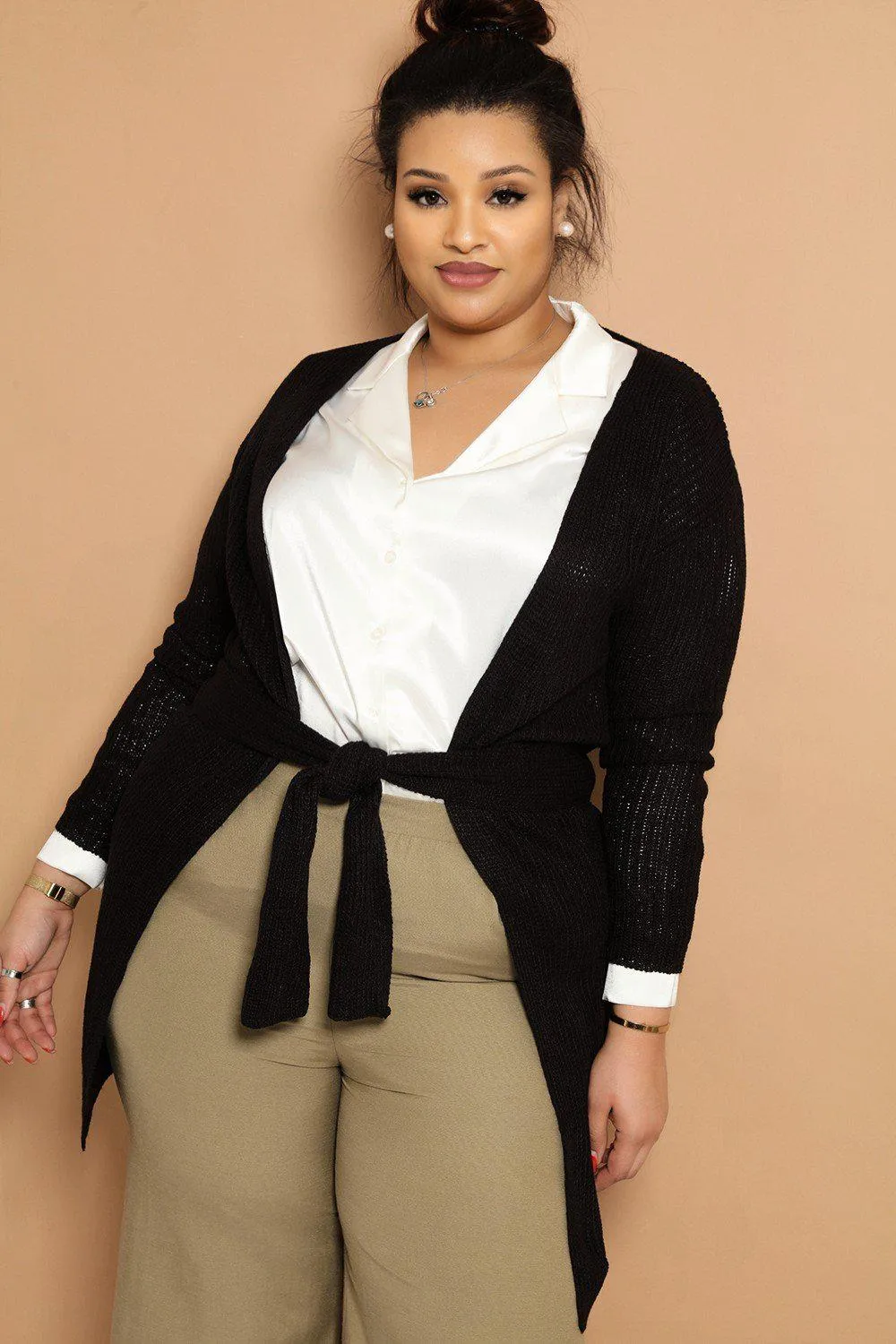 Black Front Tie Cardigan