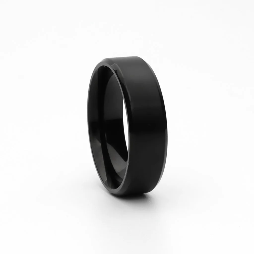 Black Titanium Ion-Plated Stainless Steel 8mm Wide Beveled Edge Band Rings