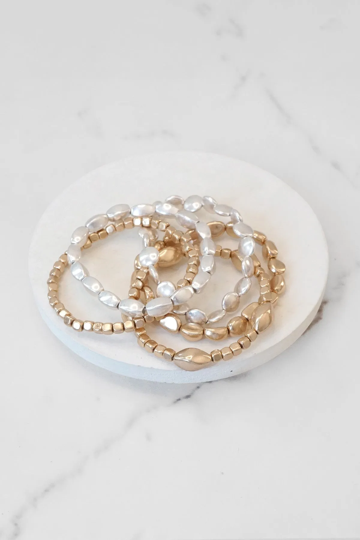 Boho Gold and silver Beaded Bracelets stack of 5