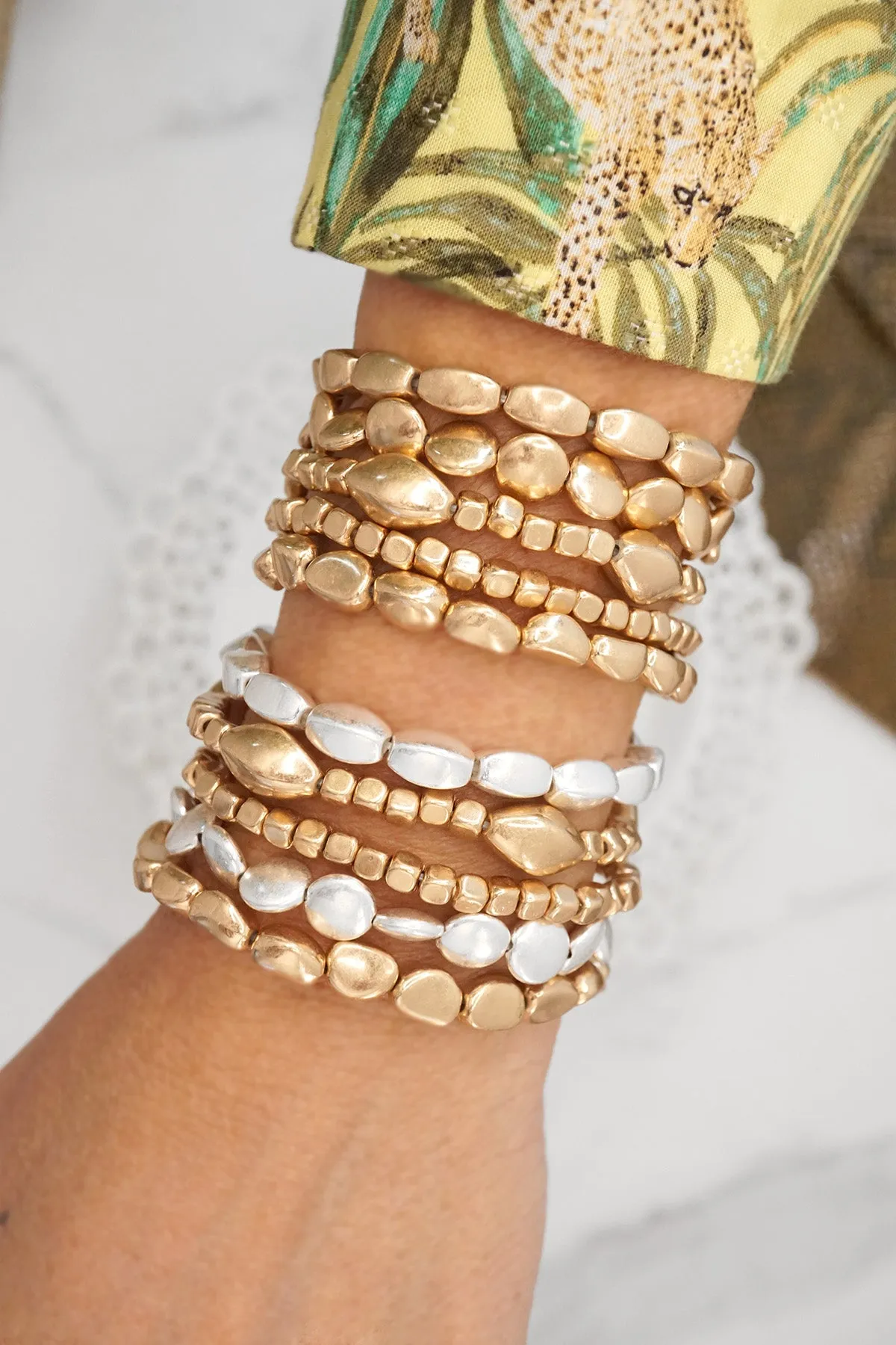 Boho Gold and silver Beaded Bracelets stack of 5