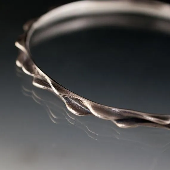 Bumpy Bracelet Bangle 3D Printed and Cast Oxidized Sterling Silver Bangle, Ready to Ship