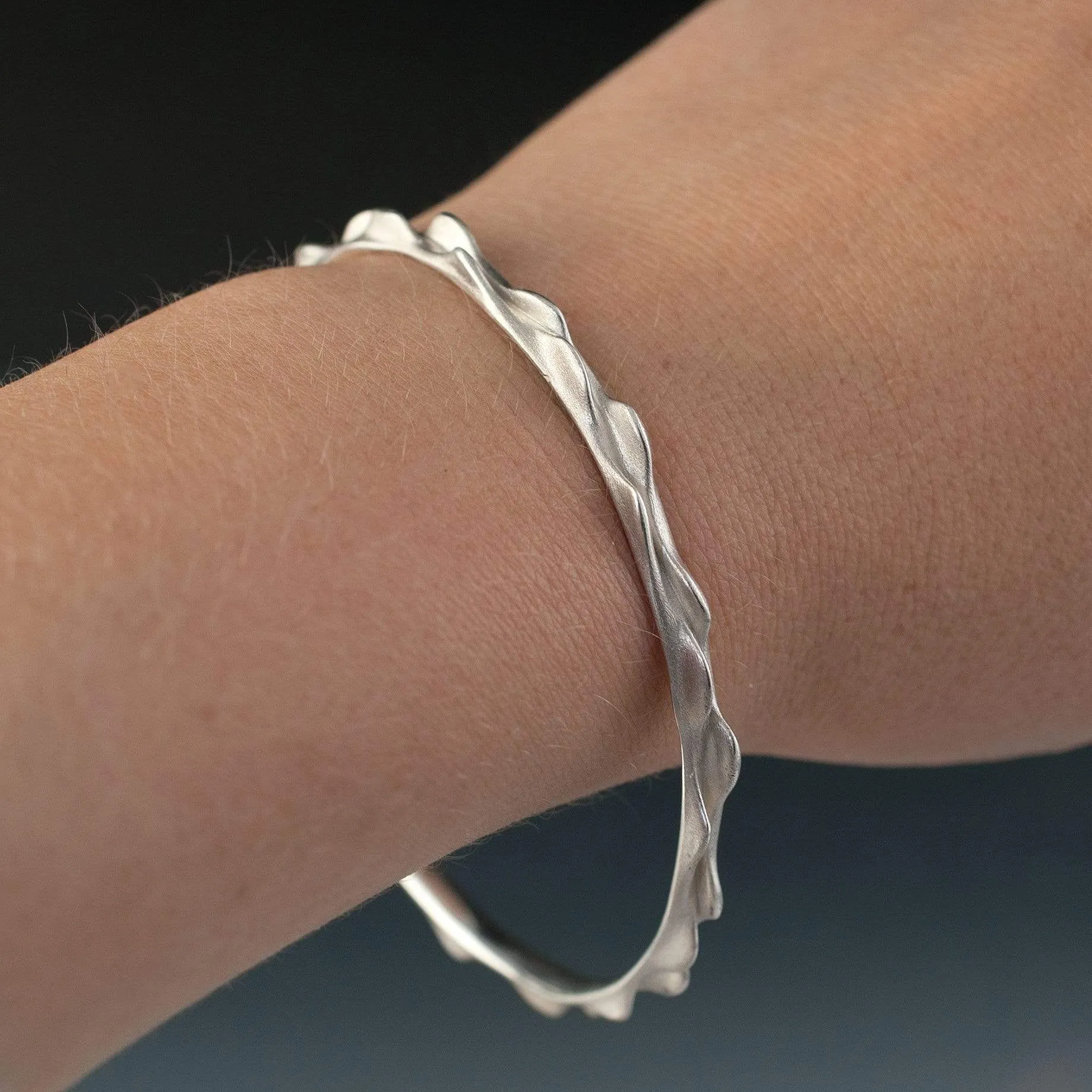 Bumpy Bracelet Bangle 3D Printed and Cast Oxidized Sterling Silver Bangle, Ready to Ship