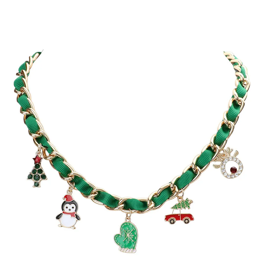 Christmas Tree Santa Hat Penguin Glove Car Pendant Necklace