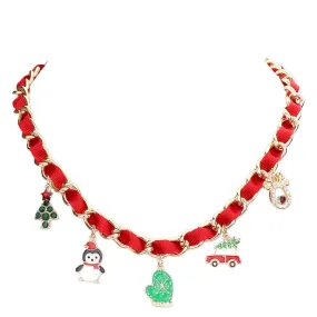 Christmas Tree Santa Hat Penguin Glove Car Pendant Necklace