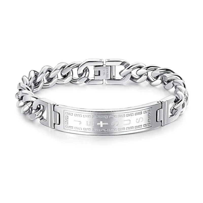 Cross WWJD Stainless Steel Wristband Bracelets