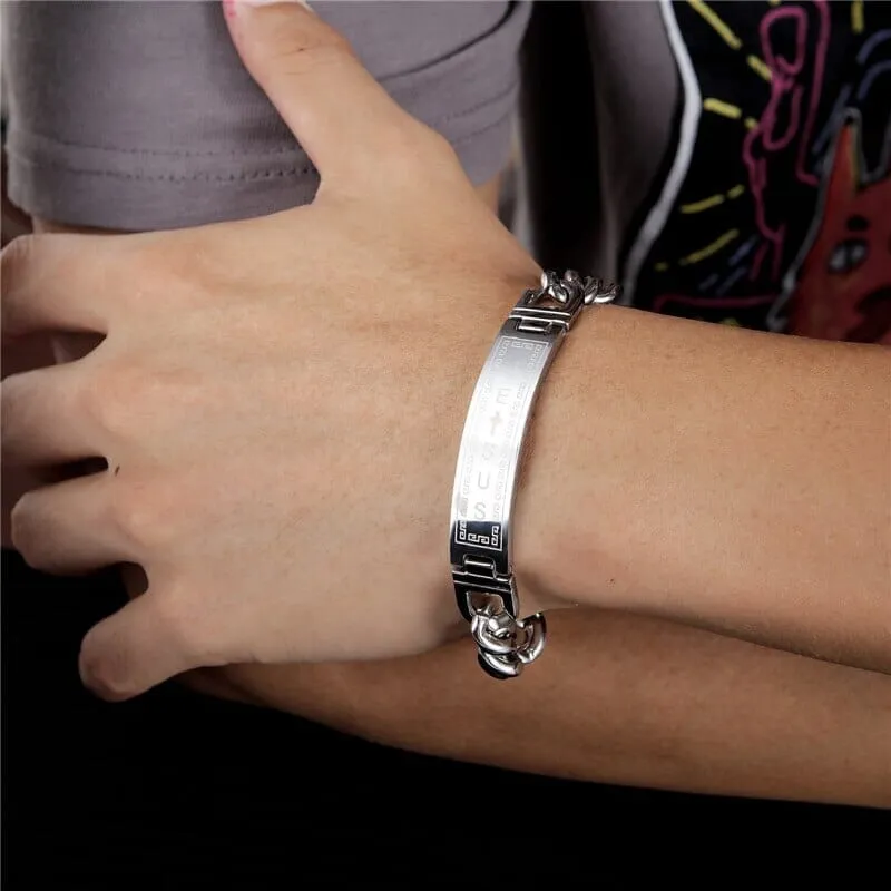 Cross WWJD Stainless Steel Wristband Bracelets